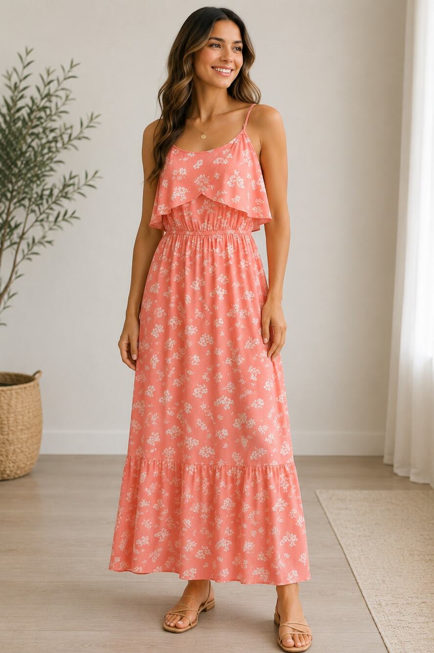 Peyton & Parker XL Pink Floral Maxi Dress Cottagecore Boho Fairycore Rayon